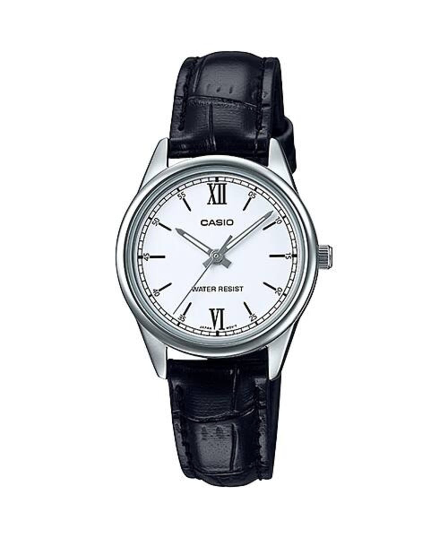 Casio Women’s Black Leather Strap White Dial Analog Watch - LTP-V005L-7B2UDF