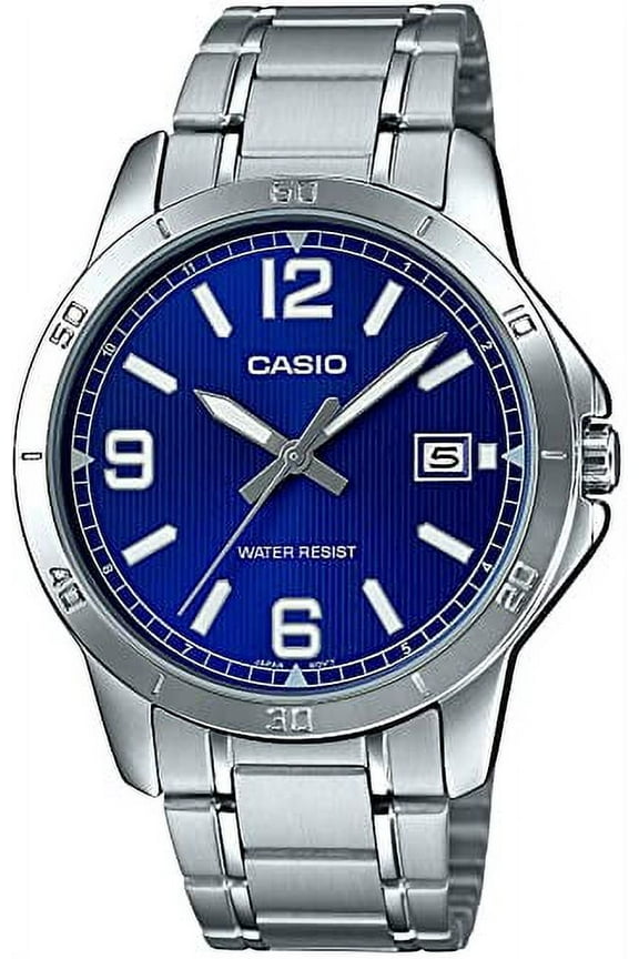 Mens Blue Dial Analog Watch with Stainless Steel Bracelet - MTP-V004D-2BUDF