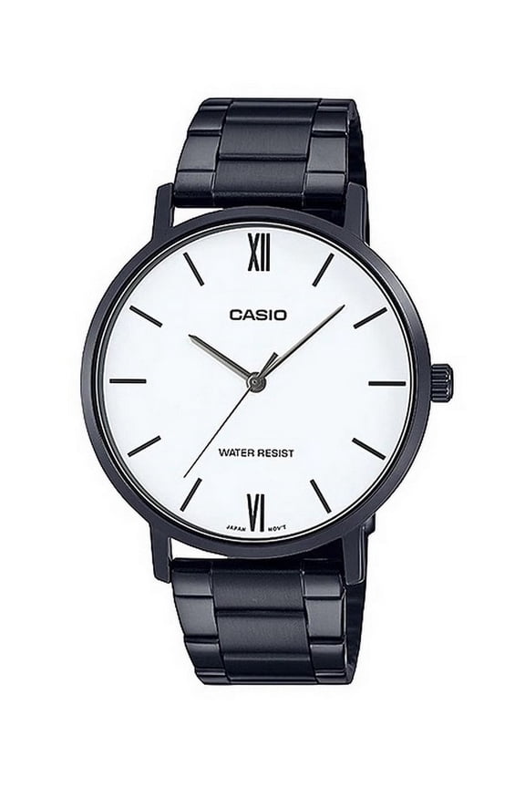 Mens Black Stainless Steel Watch with White Dial - MTP-VT01B-7BUDF