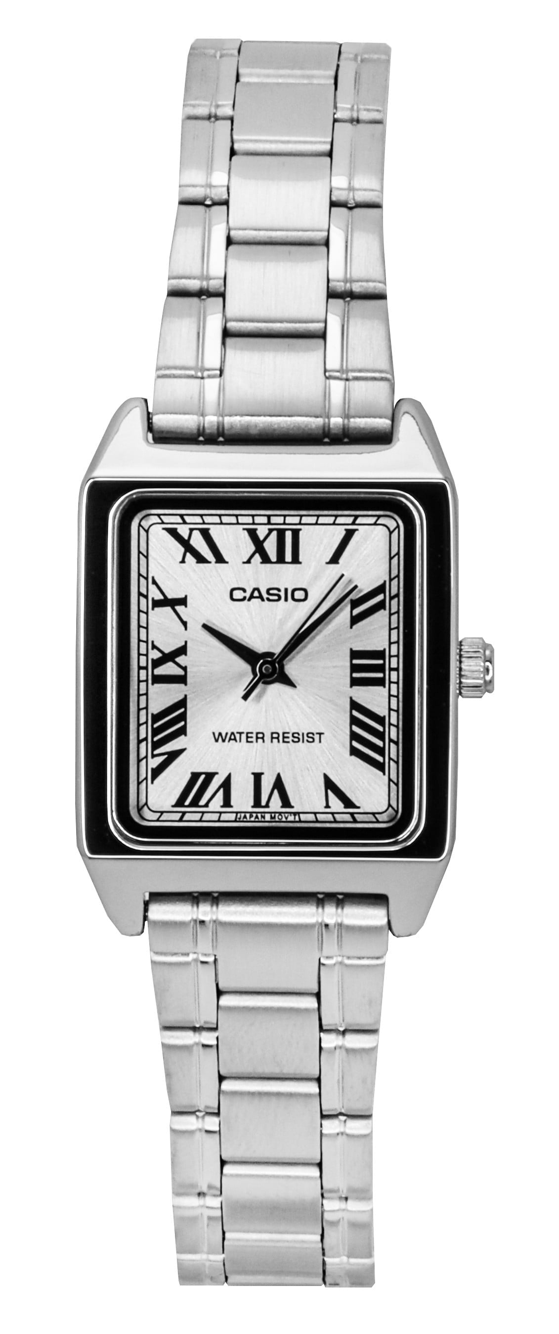 Casio Womens 31mm Stainless Steel Bracelet Wristwatch, Silver &amp; White