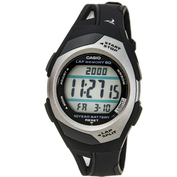 Casio Women's 60-Lap Digital Running Watch, Black/Silver STR300C-1V