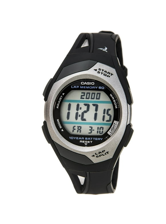 Casio Women's 60-Lap Digital Running Watch, Black/Silver STR300C-1V