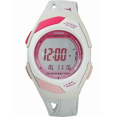 Casio Women's 60-Lap Sport Watch, White/Pink STR300-7
