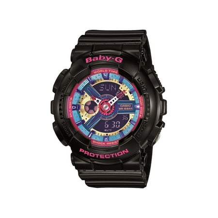 Casio Women's Baby G Quartz 100M WR Shock Resistant Resin Color: Black with Multi Color Face (Model BA-112-1ACR)