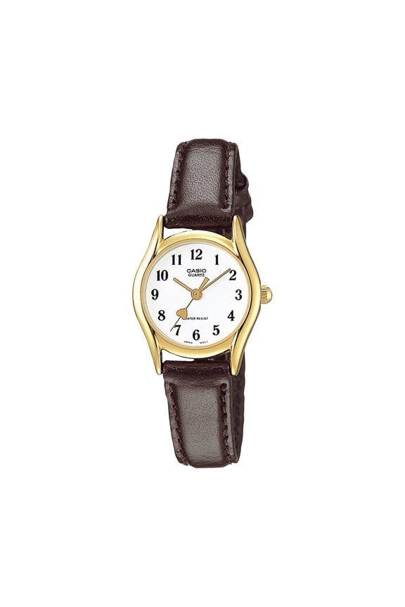 Womens Brown Leather Band Analog Watch White Dial - LTP-1094Q-7B5RDF