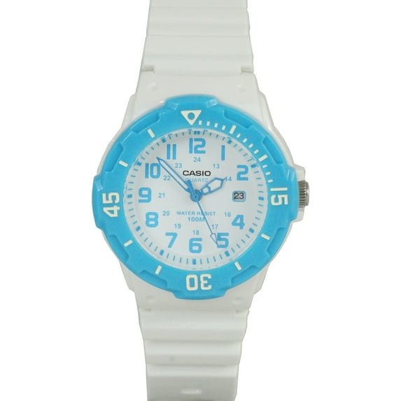 Casio Women's Dive Style Analog Watch, White Resin Band /Blue Accents LRW200H-2BV