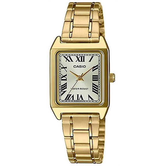 Casio  Women's Rectangular Gold Tone Stainless Steel Roman Gold Dial Dress Watch LTP-V007G-9B