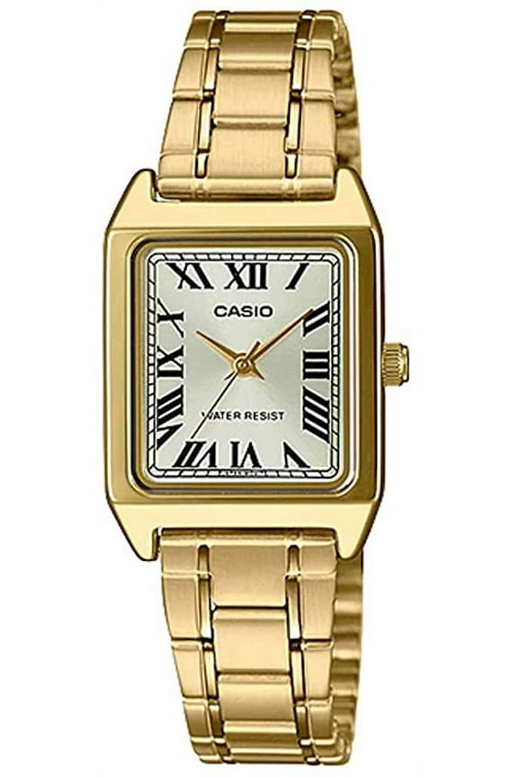 Women's Rectangular Gold Tone Stainless Steel Roman Gold Dial Dress Watch LTP-V007G-9B