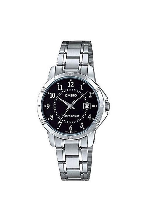 Women's Silver Stainless Steel Black Dial Analog Watch LTP-V004D-1B
