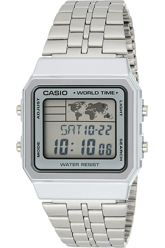 Women's Vintage Digital Quartz World Time Stainless Steel Watch A500WA-7