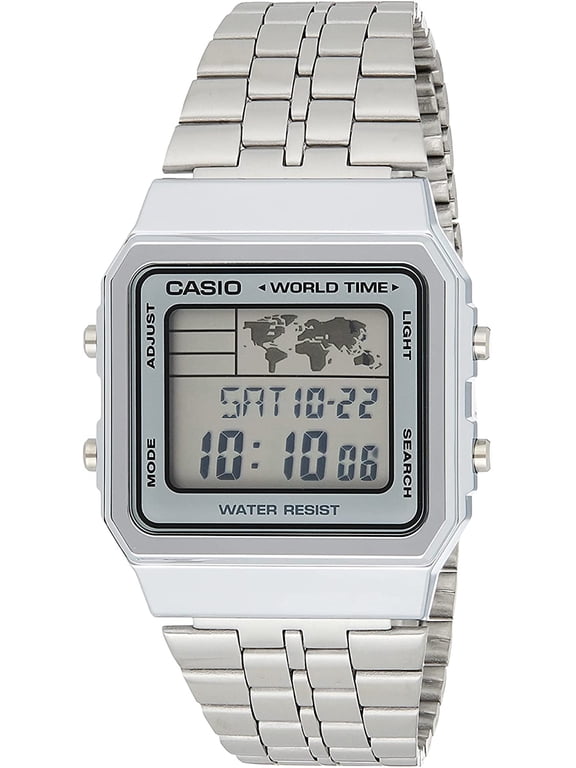 Women's Vintage Digital Quartz World Time Stainless Steel Watch A500WA-7