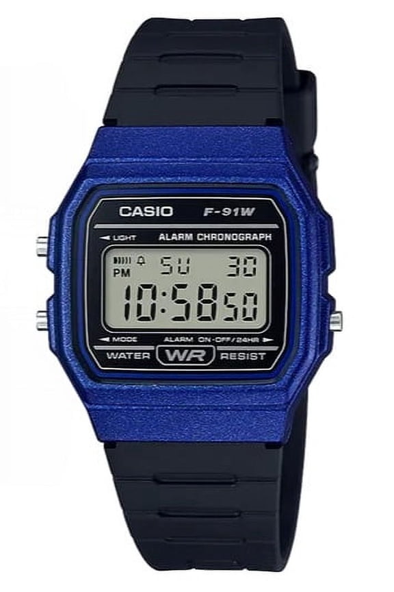 Youth Black Resin Band Blue Bezel Digital F-91WM-2A Unisex Watch