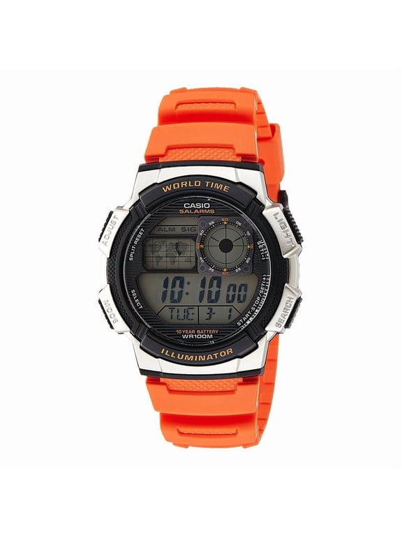 Youth Men's Orange Band Quartz Digital World Time Watch Model AE-1000W-4B
