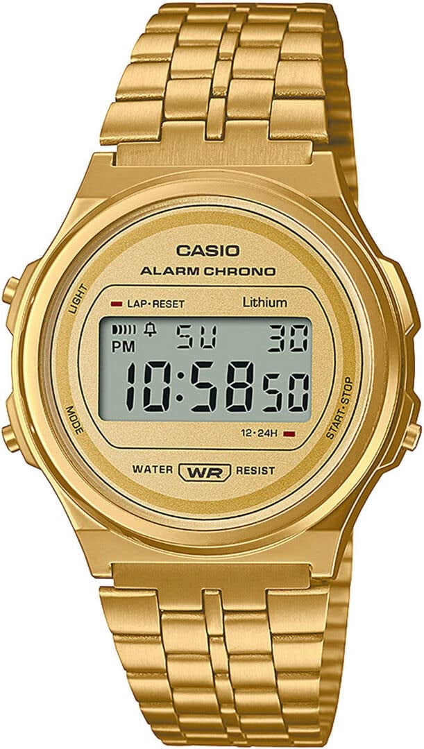Casio Youth Vintage Gold Tone Stainless Steel Digital A171WEG-9A Unisex Watch