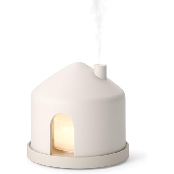 Casita Diffuser in Sand Aromatherapy Essential Oil Diffuser with LED Light, Multiple Mist Settings, Automatic Shut-Off, Hidden Storage for Oils, Concrete & Melamine Design for Modern Homes