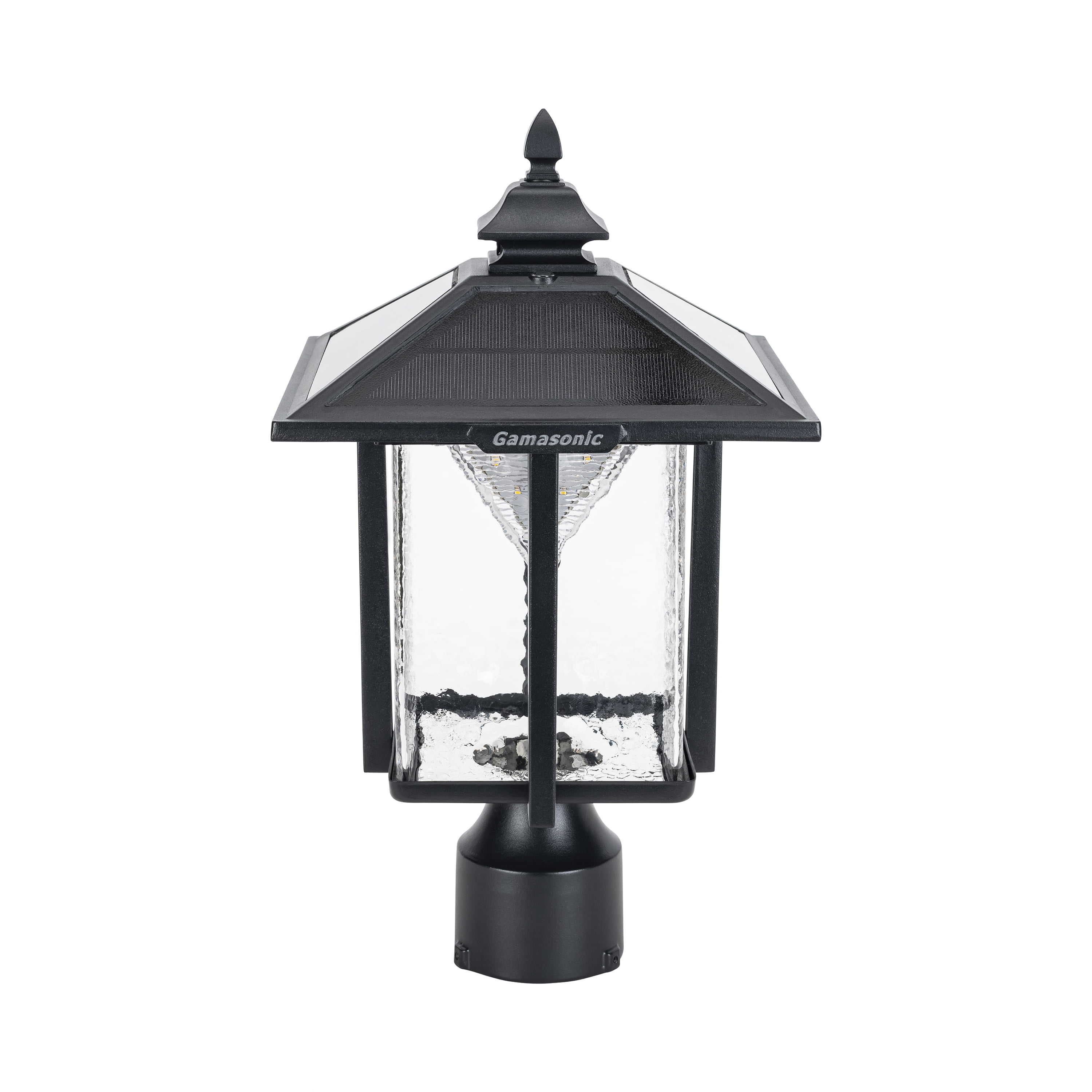 Casita Black Cast Aluminum Solar LED Lamp Post with Beveled Glass