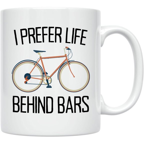 Casitika Cycling Gifts for Men and Women. I Prefer Life Behind Bars. Humorous Bicycle Novelty 11 oz Mug. Gift idea for Bike Enthusiasts.