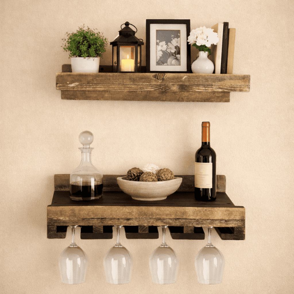 Cask & Timber Wall Mounted Wine Rack with Stemware Glass Holder Solid ...