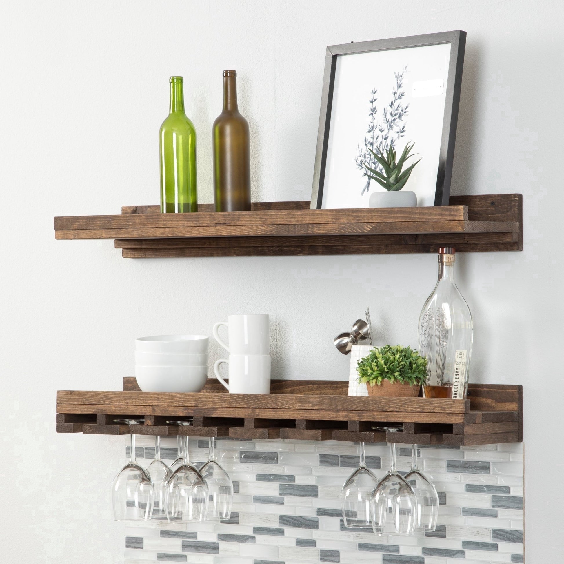 Cask & Timber Wall Mounted Wine Rack with Stemware Glass Holder Solid ...