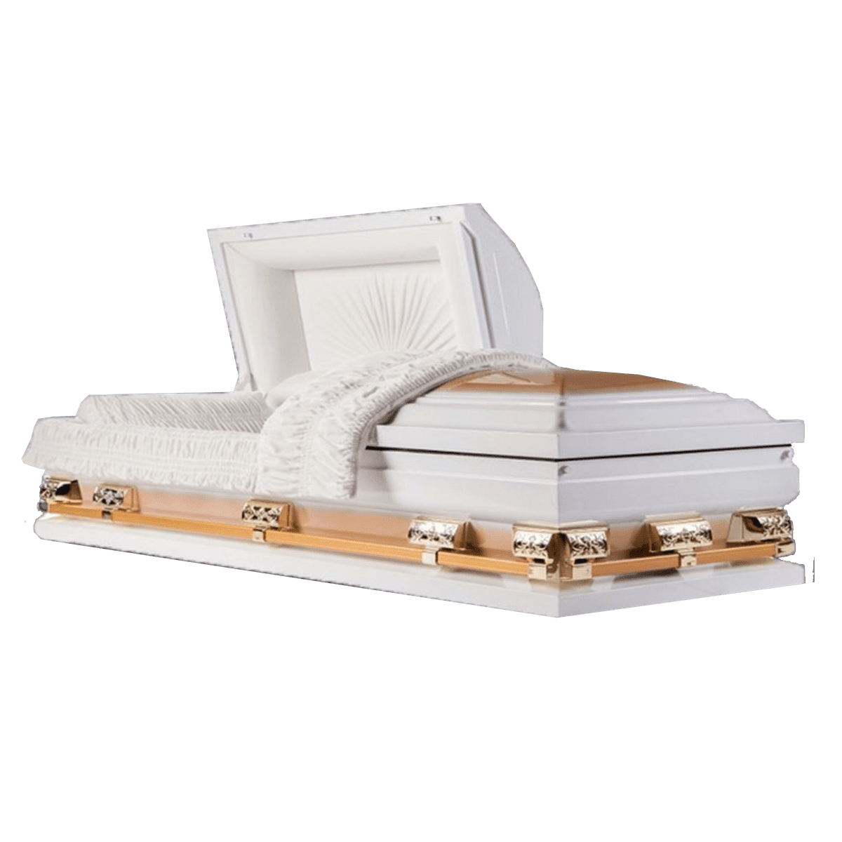Casket Emporium Athena Titan Series, Two Tone Gold Steel Half-Couch Funeral Casket with Adjustable Bed