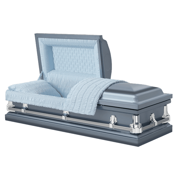 Casket Emporium Baylor Blue 20 Gauge Steel Half-Couch Casket with Matching Pillow and Throw