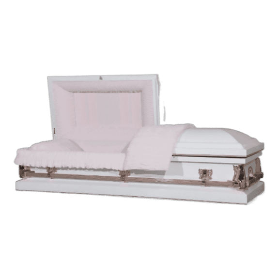 Casket Emporium Clair Series White and Pink Steel 20-Gauge Funeral Casket, Rectangular