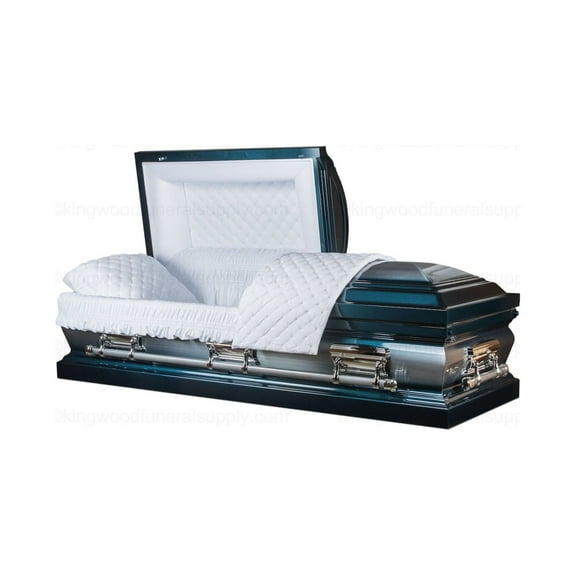 Casket Emporium Triton Series, Blue and Silver Metal Funeral Casket