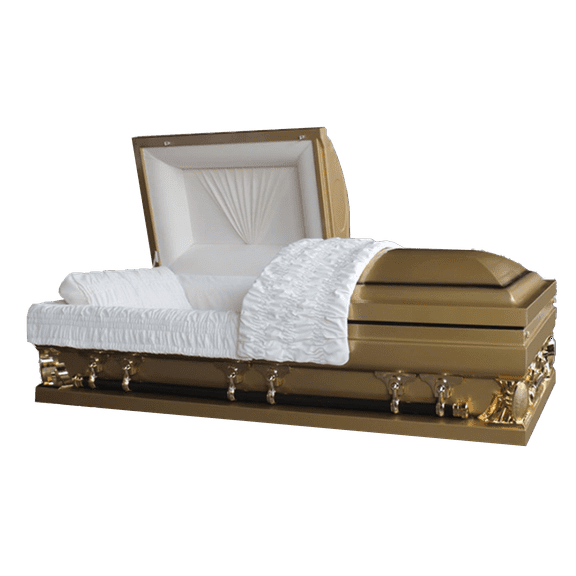Casket Emporium Gemini Series Gold Casket, Oversized various sizes 18 guage non-sealed steel, half-Couch Casket