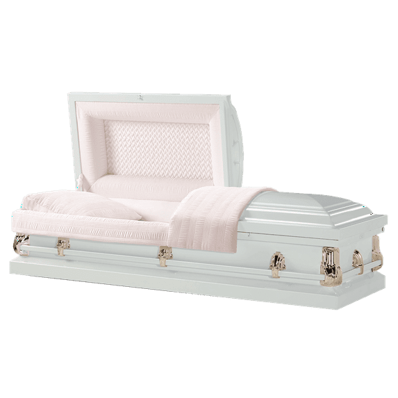 Casket Emporium Monroe White Non-Sealed Steel Half-Couch Casket, 20 Gauge