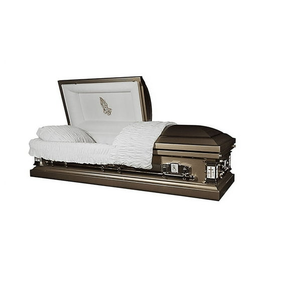 Casket Emporium Praying Hands 8 Gauge Autumn Bronze Velvet Half Couch Casket