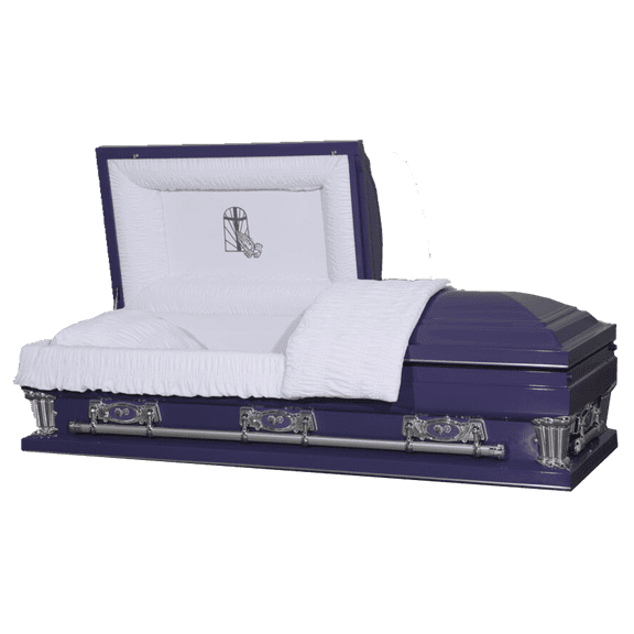 Casket Emporium Purple Cross Casket, 29 inch standard size, 20 guage non-sealed steel, half-Couch Casket