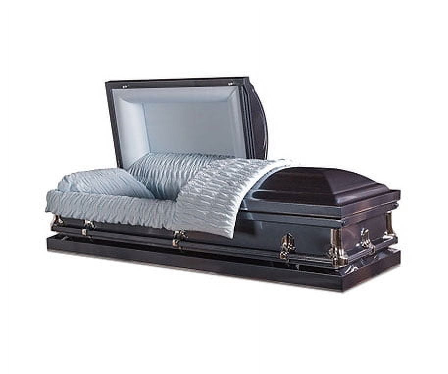Casket Emporium Shepherd Series, Blue Metal Funeral Casket, Rectangular Shape with Plush Interior