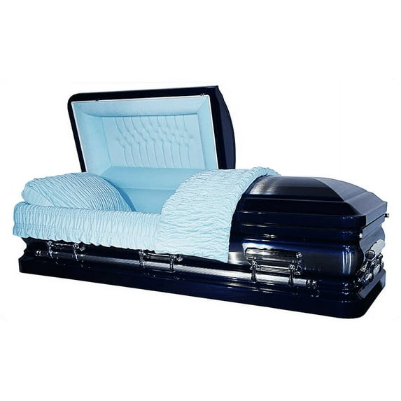 Casket Emporium Supreme Casket, Velvet Material, Green/Silvertone/Blue/Bronze Colors, Funeral Casket