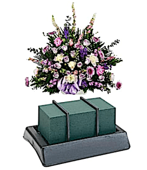 Casket Saddle Flower Display with Reservoir and Brackets, Single  12" x 8" Plastic Construction with Non-Slip Rubber Feet, Foam Not Included (Green Single)
