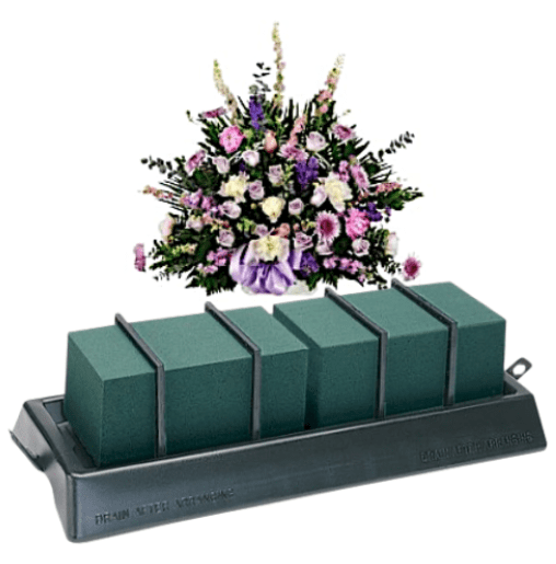 Casket Saddle Flower Display with Reservoir and Brackets, Double Size 21" x 8", with Non-Slip Rubber Feet, Foam Not Included (Green Double)