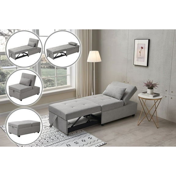 Caskey Convertible Ottoman Sleeper Bed Chair, Light Gray Vinyl