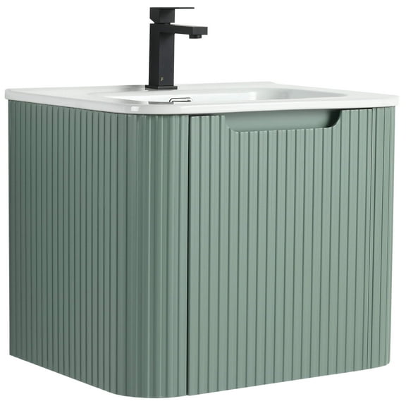 Caskvalley Modern Bathroom Vanity with Straight Fluted Design 24" Wide - Mint Green - Sink Included