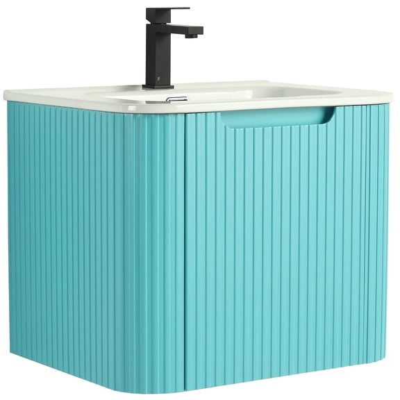 Caskvalley Modern Bathroom Vanity with Straight Fluted Design 24" Wide - Tiffany Blue - Sink Included