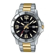 Caso MTP-VD01SG-1BV Mens Two Tone Stainless Steel Black Dial Casual Analog Sporty Watch