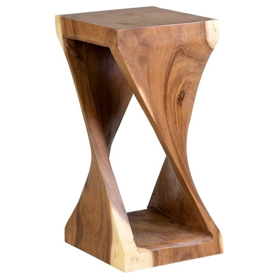 Cason Solid Wood Accent Table, Hand-Carved Teak Wood Side Table with Open Base Design