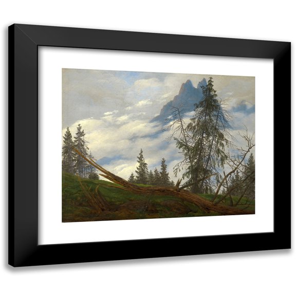Caspar David Friedrich 14x12 Black Modern Framed Museum Art Print Titled - Mountain Peak with Drifting Clouds (circa 1835)
