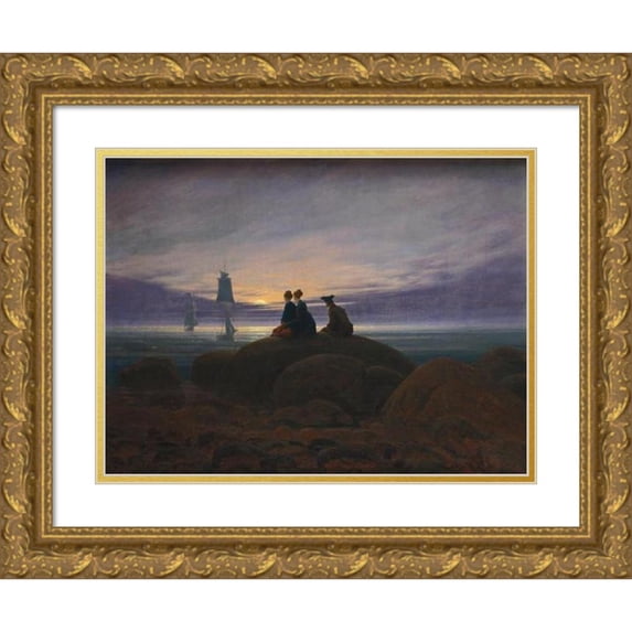 Caspar David Friedrich 18x15 Gold Ornate Wood Frame and Double Matted Museum Art Print Titled - Moonrise Over the Sea (1822)
