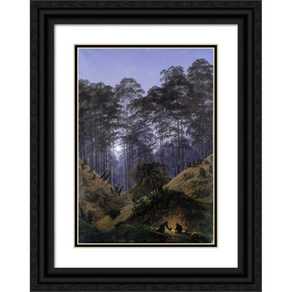 Caspar David Friedrich 18x24 Black Ornate Framed Double Matted Museum Art Print Titled: Inside the Forest in the Moonlight (circa 1823)