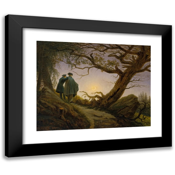 Caspar David Friedrich 24x20 Black Modern Framed Museum Art Print Titled - Two Men Contemplating the Moon (ca. 1825-30)