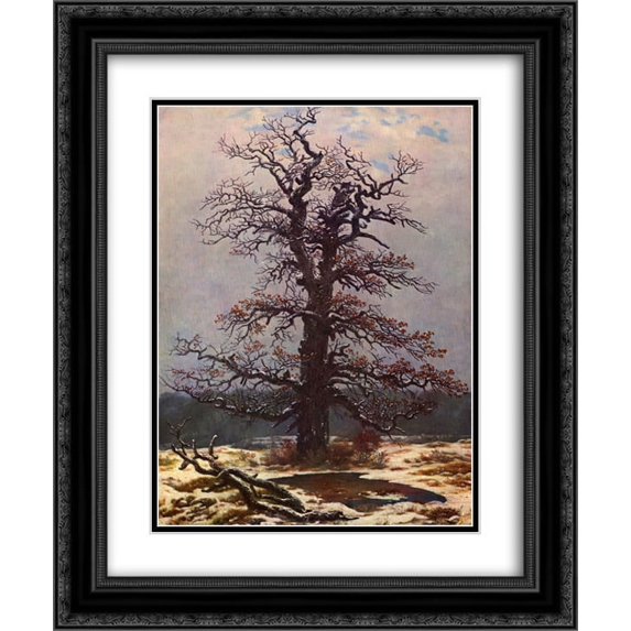 Caspar David Friedrich 2x Matted 20x24 Black Ornate Framed Art Print 'Oak tree in the snow'
