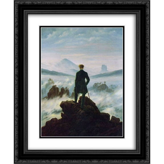 Caspar David Friedrich 2x Matted 20x24 Black Ornate Framed Art Print 'Wanderer above the Sea of Fog'