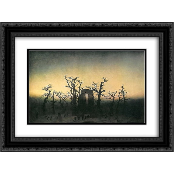 Caspar David Friedrich 2x Matted 24x18 Black Ornate Framed Art Print 'Abbey in the oak forest'