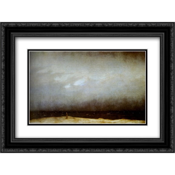 Caspar David Friedrich 2x Matted 24x20 Black Ornate Framed Art Print 'Capuchin Friar By The Sea'