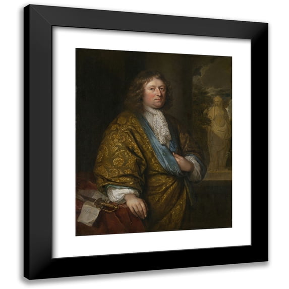 Caspar Netscher 12x14 Black Modern Framed Museum Art Print Titled - Portrait of a Gentleman (1680)