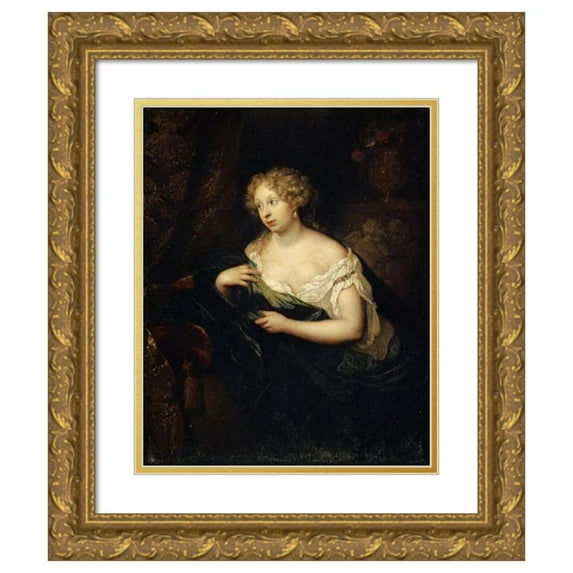 Caspar Netscher 15x18 Gold Ornate Wood Frame and Double Matted Museum Art Print Titled - Lady in Front of a Mirror (1681)